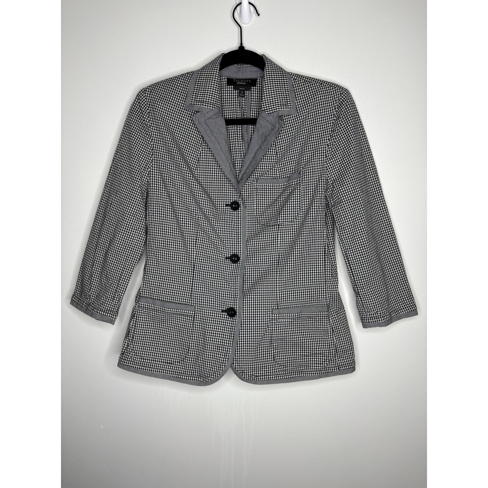 Talbots Black White Gingham Check Blazer Jacket Stretch‎ Women's Size 8